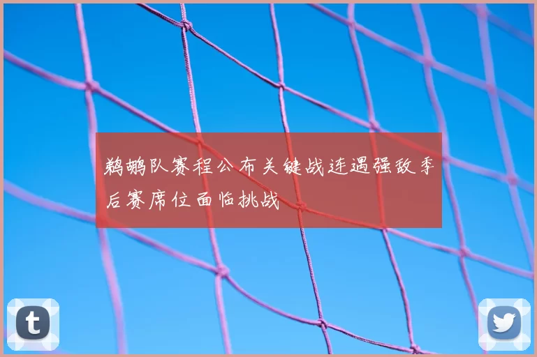 鹈鹕队赛程公布关键战连遇强敌季后赛席位面临挑战